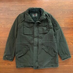 Levis Mens Field Jacket Small Olive Green Cotton Canvas Quilted Utility M65 Coat